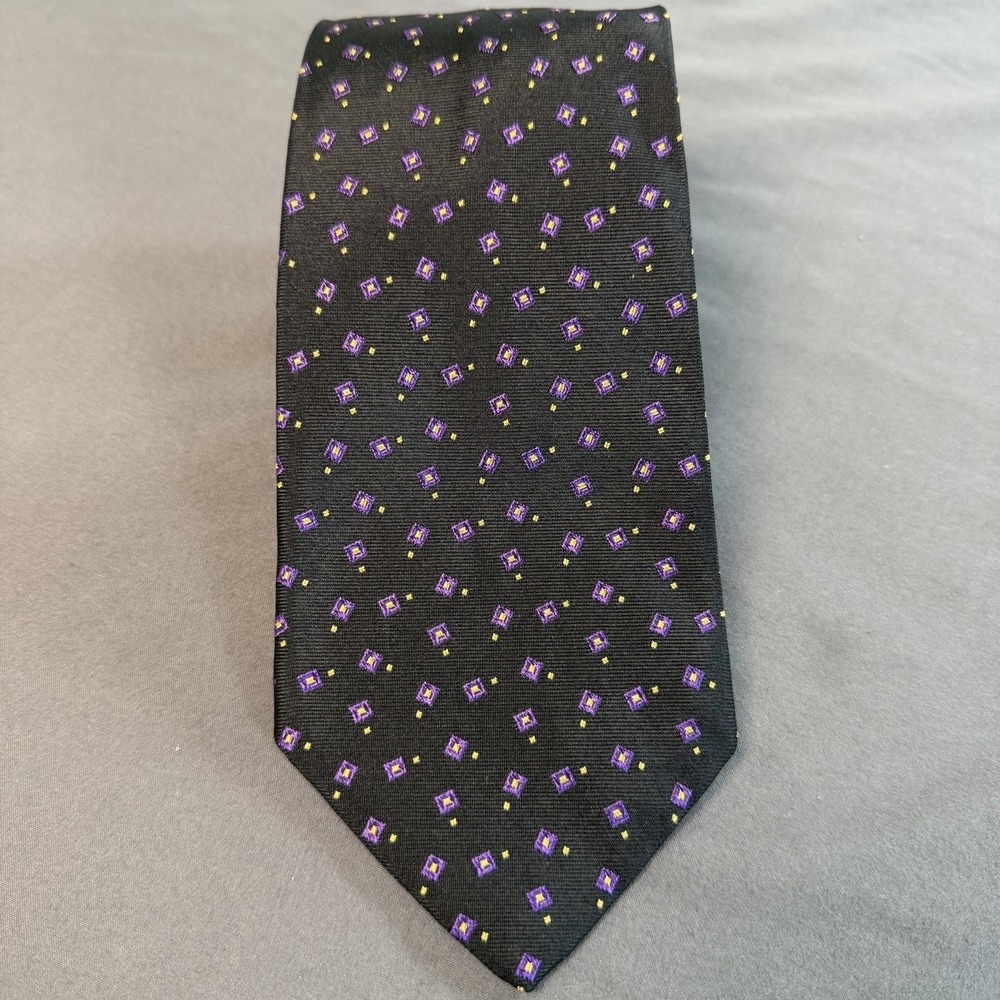 Lauren Ralph Lauren Men's Silk Tie 56" X 4" Black Purple White Geometric‎